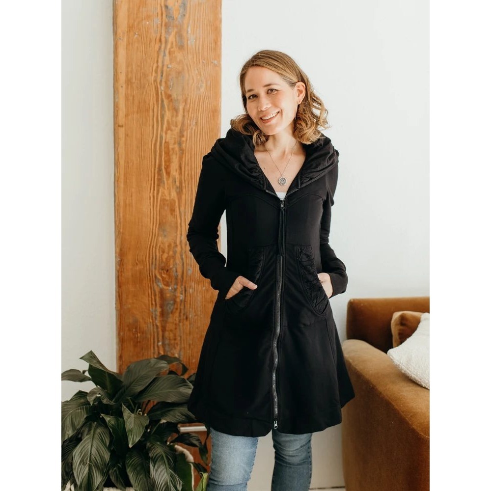 Prairie Underground Long Cloak Hoodie Women S Black Zip Up Ruched